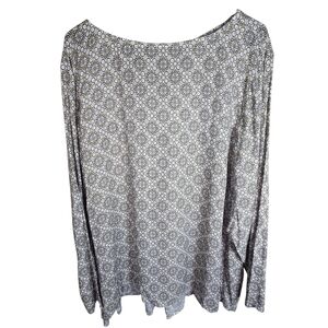 NWT J Jill Geometeric Boho Print Long Sleeve Light Weight Neutral Blouse Size 3X